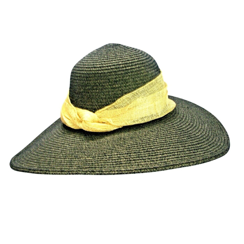 MAGID HATS Sun Hat BLACK Straw WIDE BRIM Floppy BEACH CASUAL DERBY RACING